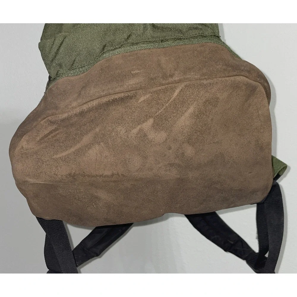 Vintage Eddie Bauer Suede Bottom‎ Backpack Green Travel Camping School Hiking